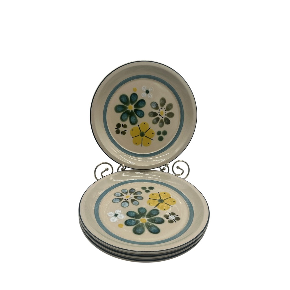 Anemone Stoneware 10.5" Dinner Plates Set of 4 Floral Japan Mid-Century Retro